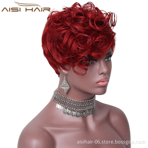 Aisi Hair New Style Short Synthetic Red Curly Pixie Cut Wig